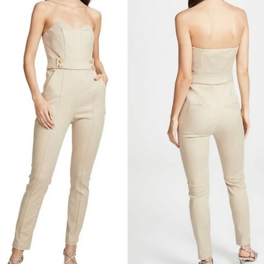 Veronica Beard Strapless Linen Jumpsuit in Sand, size 4